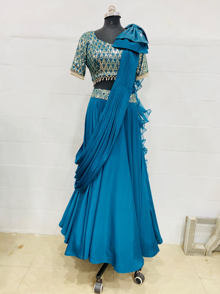 Teal Glam Embellished Lehenga Set