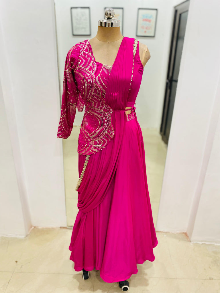 Hot Pink Jacket Saree