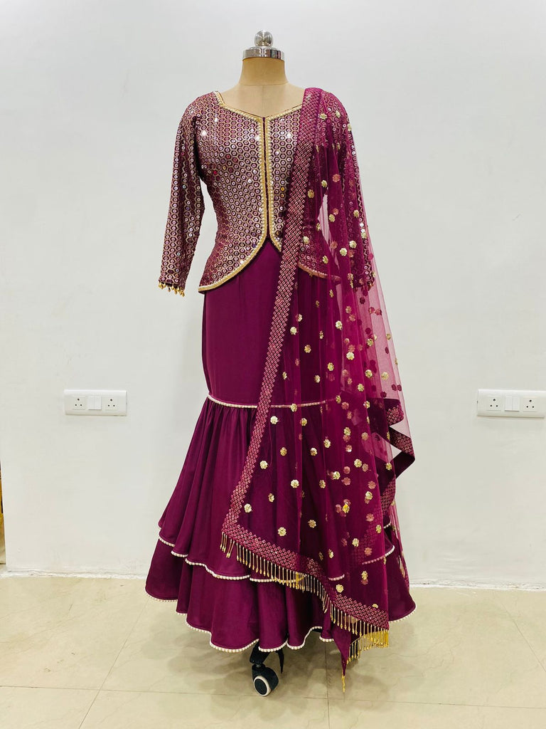 Wine Fish Cut Lehenga