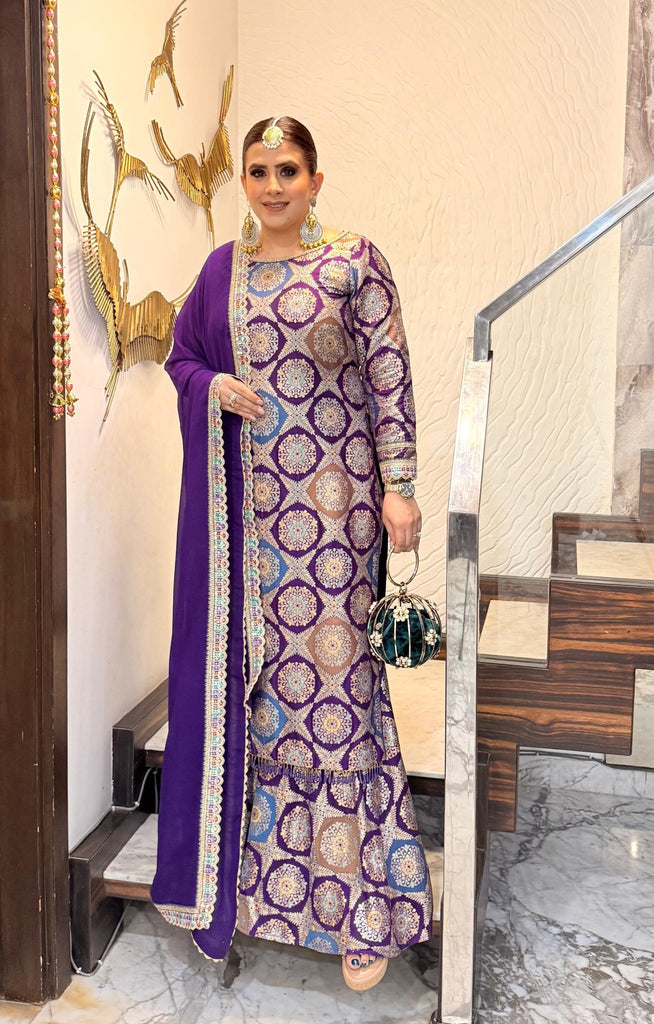 Purple Banarasi Silk Suit