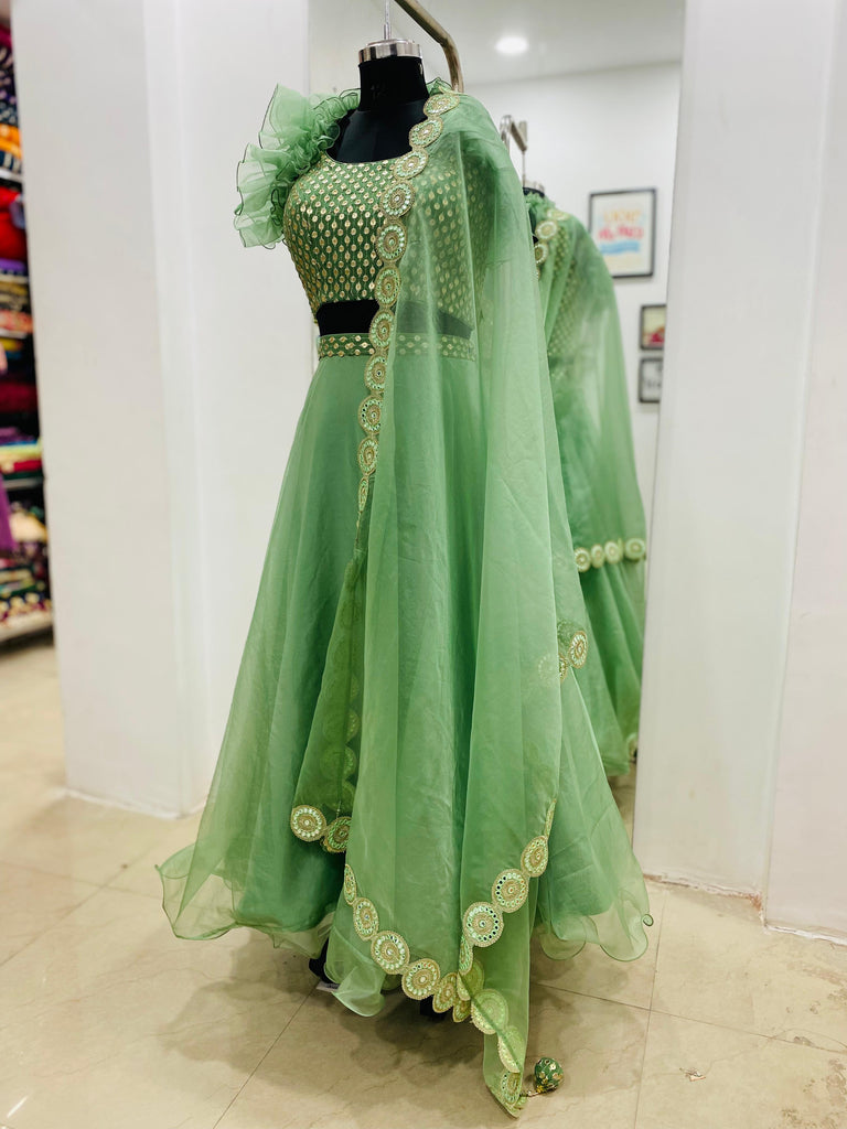 Sage Green Organza Lehenga