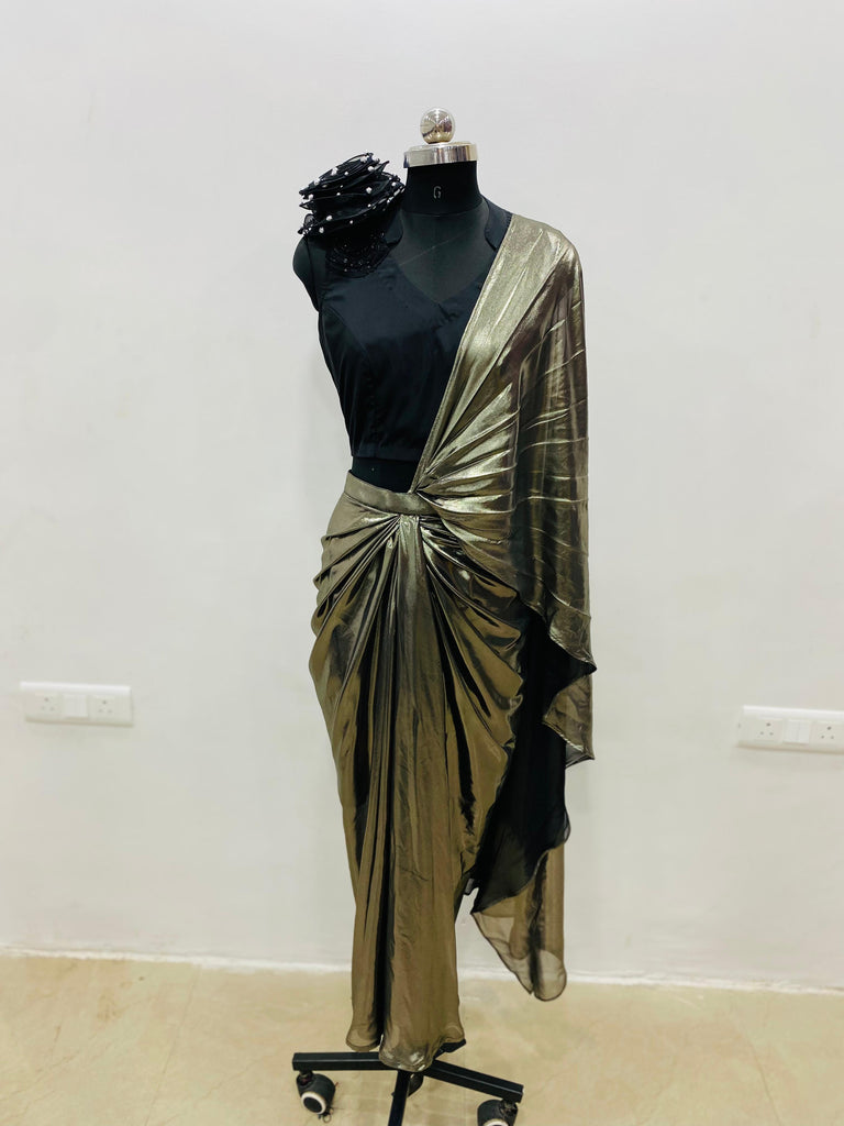 Metallic Glass Foil Drape Saree