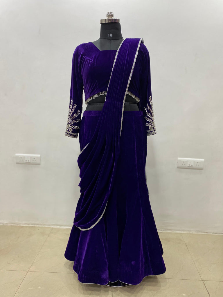 Purple Velvet Saree