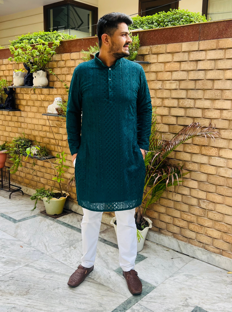 Menswear Teal Green Kurta Set