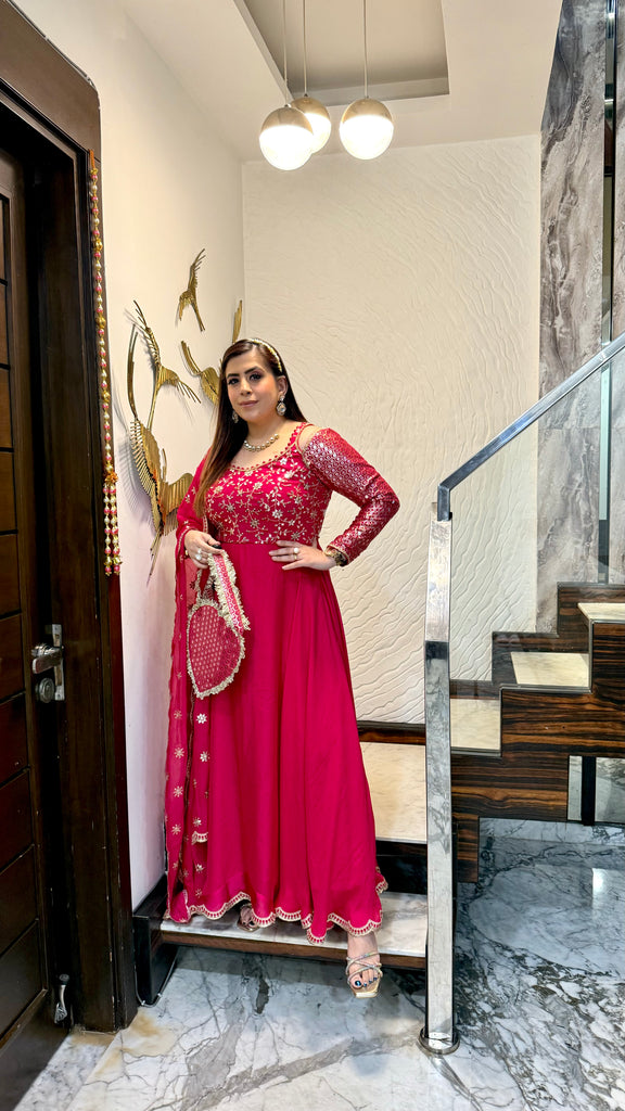 Hot Pink Lohri Anarkali with Bag