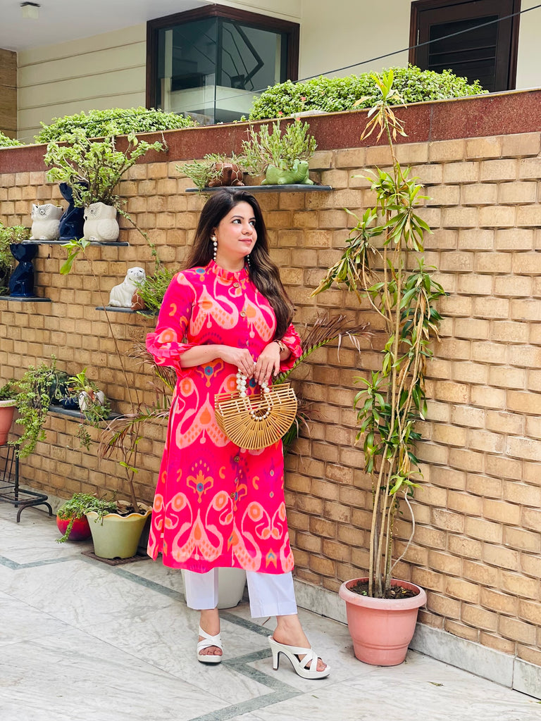 Linen on Pink Rakhi kurti