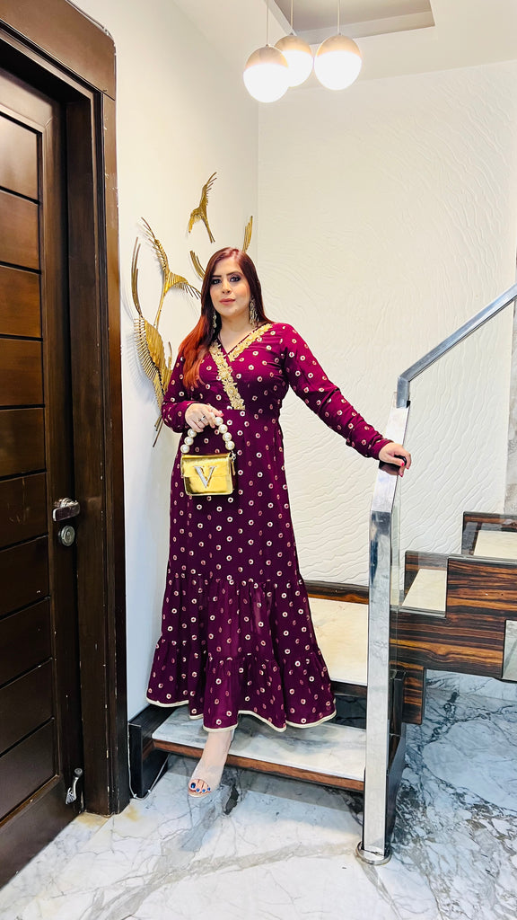 Wine Embroidered Ethnic Maxi