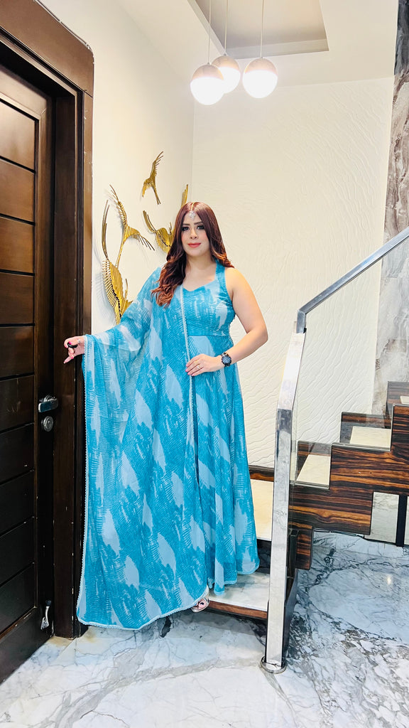 Turquoise Waves Anarkali