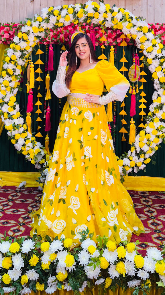 Yellow Hand Painted Lehenga