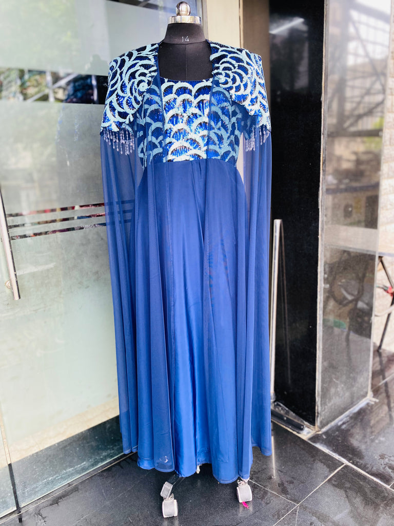 Blue Flower Power Drape Gown