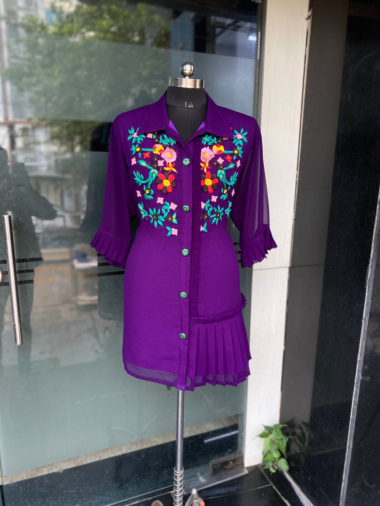 Purple Hand Embroidery Long Shirt