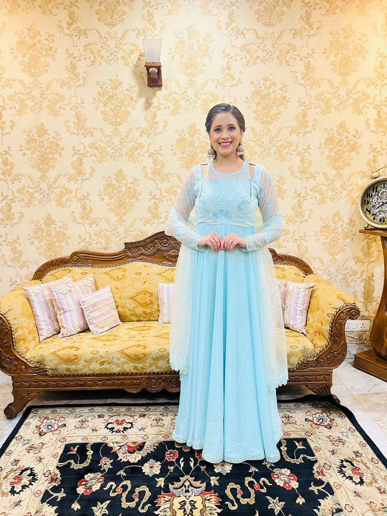 Sky Blue Sequin Anarkali