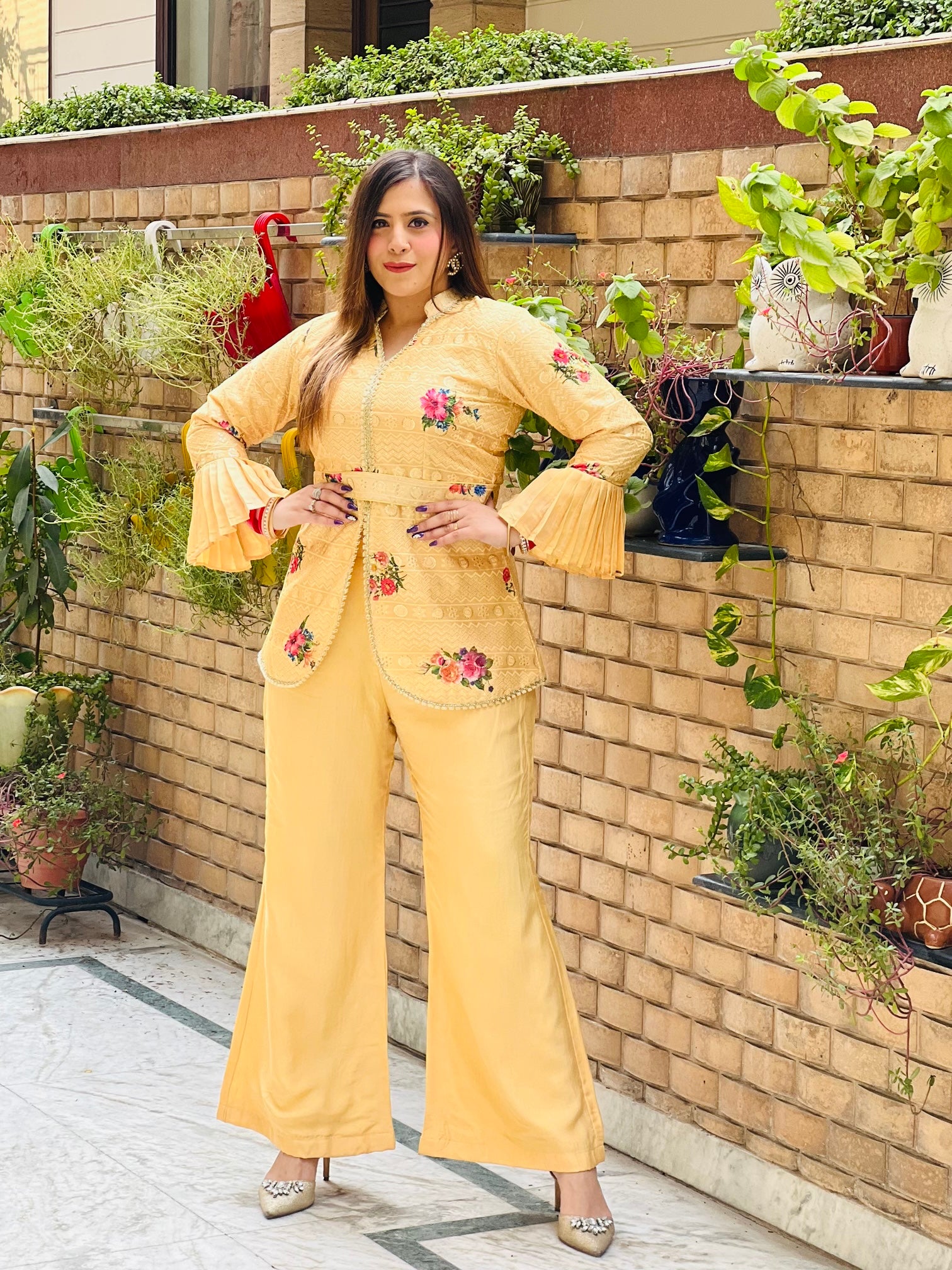 Yellow Floral Print Co-ord Set - Absolutely Desi