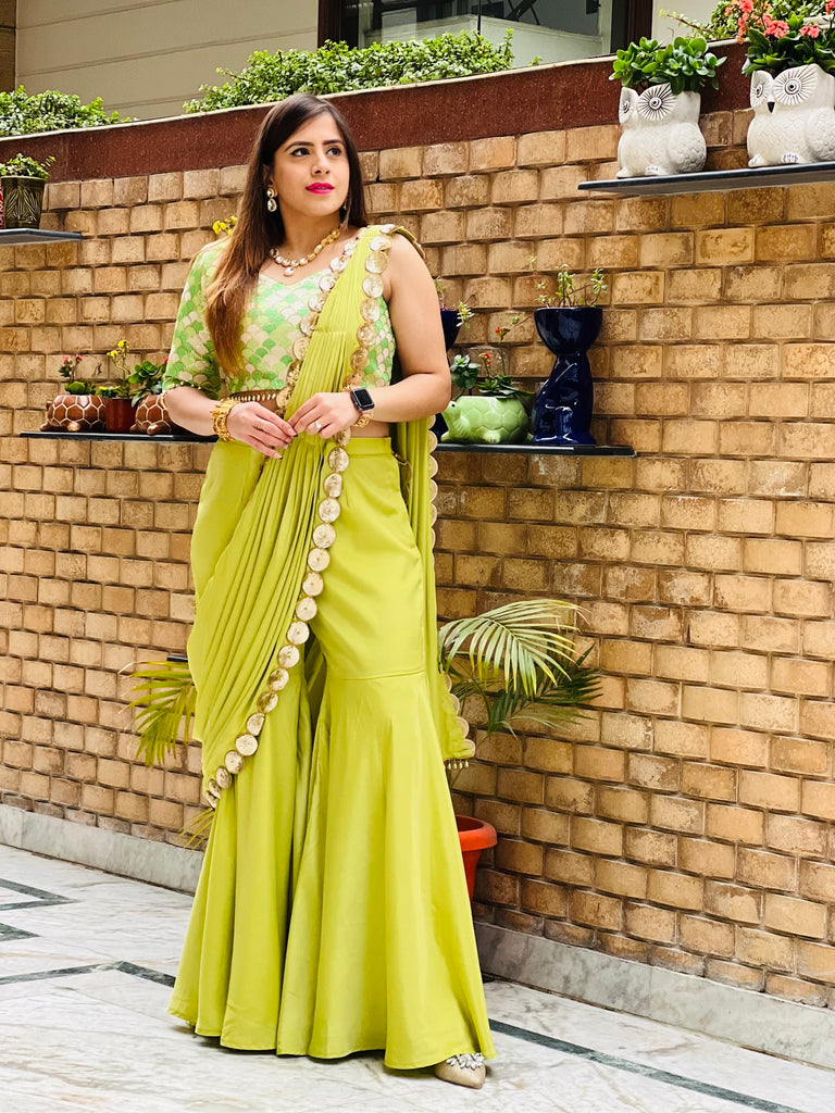 Pista Green Garara Saree